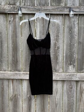 Windsor Black Velvet Bodycon Dress with Mesh  Cutout